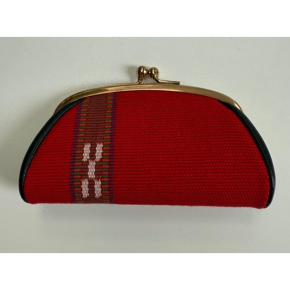 Vintage Red Wool Woven Kiss Lock Tribal Pattern Gold‎ Frame change pouch